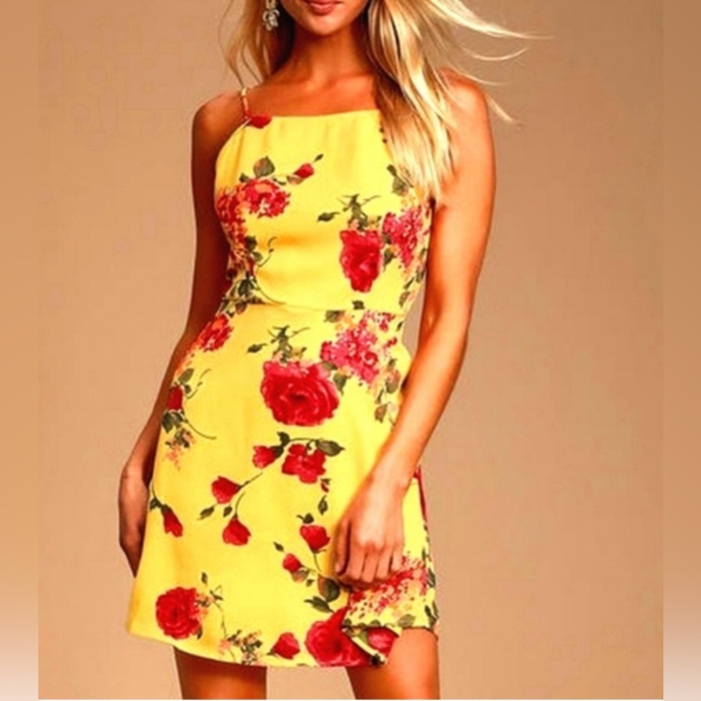 Lulu's Yellow Floral Mini Dress